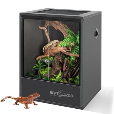 REPTI ZOO 30 Gallon PVC Tall Reptile Tank, 18x18x24 Reptile Terrarium for Frog Lizard Gecko Chameleon Snake, Tropical Rainforest Habitat Enclosure with Sliding Door & Top Screen Ventilation