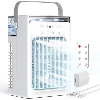 Temrix Portable Air Conditioners, 3-1 Mini AC Unit with Remote, 4 Speeds Small Air Cooler With 2 Mist Modes, 2 Cooling Modes,Timer,7 Lights, USB Powered Cooling Fan for Bedoom Camping Office