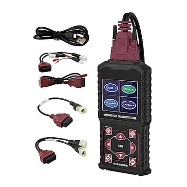 M3-A Universal OBD2 Motorcycle Diagnostic Scanner Code Reader - Battery Voltage Test, Live Data, Actuation Test for ABS/Engine/Immobilizer - Honda 4P,Kawasaki 4-6P,Yamaha 2/3/4P,OBDII 16P,12 Languages