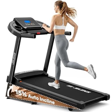 JELENS Treadmill for Home with 0-15% Auto Incline, Foldable Walking Pad Treadmill with 330LBS Weight Capacity and Pulse Sensors, 3.0HP Quiet Walking Pad with App and LCD Display (Black)