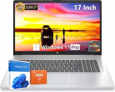 HP 17 inch Laptop, Office Pro Lifetime License, 17.3" Full HD IPS Display, AMD Ryzen 5 7430U, AMD Radeon Graphics, 16 GB RAM, 1 TB SSD, Wi-Fi 6, Copilot AI, Webcam, Windows 11 Pro, w/Accessories