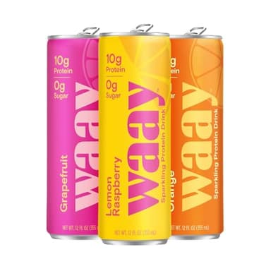 WAAY Sparkling Clear Protein Drink, Variety Pack, 12 fl oz Can, 10g Protein, 0g Sugar, 45 Calories (12 Pack)