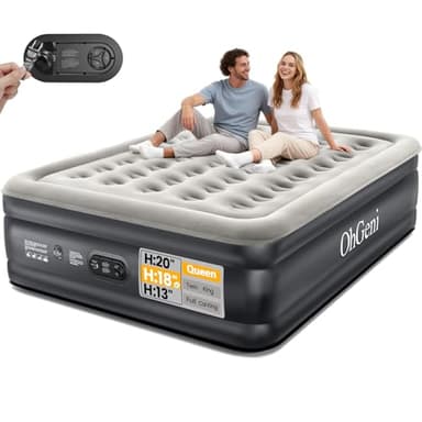 OhGeni Queen Air Mattress with Built in Pump, Ideal Alternative to a Bed, Inflatable Blow Up Mattress 18 Raised Comfort, Portable Bed for Home, Camping, Colchone Inflable, Gift for Mom