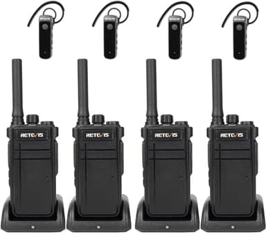 Retevis RB37 Bluetooth Walkie Talkies, Bluetooth Two Way Radio with Wireless Earpiece, Flashlight, 2000 mAh&120h Standby, Type-C, 9-Level VOX&Squelch, for School Hospital Retail Manufacture (4 Pack)