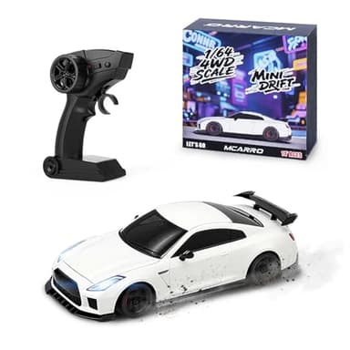 MCARRO 1/64 Scale RC Drift Car - 2.4GHz Half-Scale Remote Control 4WD High-Speed Mini Remote Control Car with Racing Lights (White)