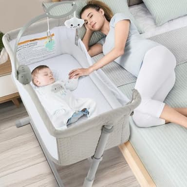 RONBEI Baby Bassinet, Bedside Sleeper Cribs,Baby Bed to Bed, Adjustable, Portable for Newborn, Infant/Baby Boy/Baby Girl