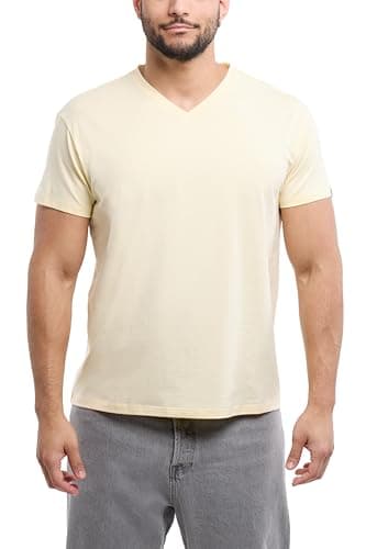 X RAY Men's V-Neck T-Shirts, Soft Cotton Short Sleeve Casual Slim Fit V Neck T Shirts for Men, Buttercream, Medium