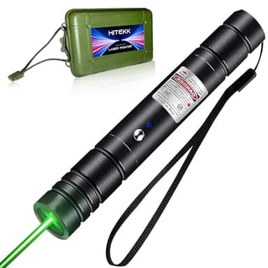 HITEKK High Power Green Laser Pointer | Tactical Long Range Green Laser Pointer | Single Press On/Off Tactical Lazer Pointer | Rechargeable Lazer Pointer and Carrying Case (X1)