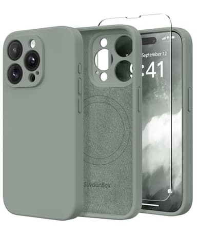 SuydanBox Magnetic for iPhone 14 Pro Max Case, Compatible with MagSafe, [Full Camera Protection][Screen Protector] Silicone Shockproof Protective Phone Case for iPhone 14 Pro Max 6.7", Calke Green