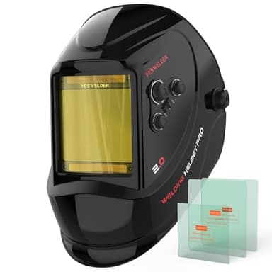 YESWELDER Large View Auto Darkening Welding Helmet, Blue Light Blocking, 1/1/1/1 True Color Solar Powered Welder Hood Mask with 4 Arc Sensors, Wide Shade 3/5-9/9-13 for TIG MIG ARC CUT and GRIND