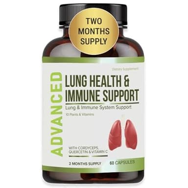 Lung Health & Immune Support Supplement - Lung Cleanse and Detox With Immunity Vitamins For Better Lungs, Immune Defense, Clear Lungs & Deep Breathing Including Quercetin & Cordyceps.Two Months Supply