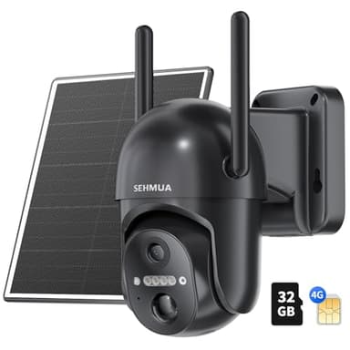 SEHMUA 4G LTE Cellular Solar Security Camera Wireless Outdoor, No WiFi Solar Powered Camera, 360° Live View, 2K Color Night Vision, PIR Motion Sensor, 2 Way Talk, Built in SIM Card