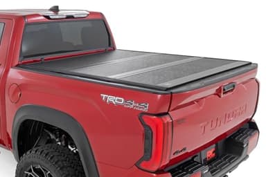 Rough Country Hard Tri-Fold Tonneau Cover for Toyota Tundra (2022-2026) - Low-Profile Aluminum Truck Bed Cover, Fits 5'7 Bed w/Cargo MGMT