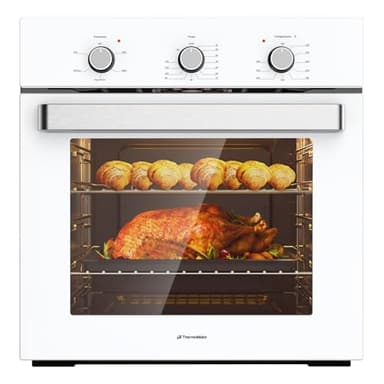 24" Single Wall Oven, ThermoMate 2.8 Cu.ft. Electric Wall Oven with 5 Cooking Functions, White Built-in Ovens with Mechanical Knobs Control, ETL Certified