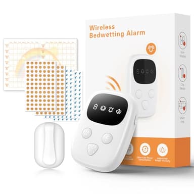 2025 New Wireless Bedwetting Alarm, Bed Wetting Alarm for Boys and Girls, Compact & Comfortable Wireless Sensor, 7 Melodies 3 Modes,Includes Progress Card and Stickers White