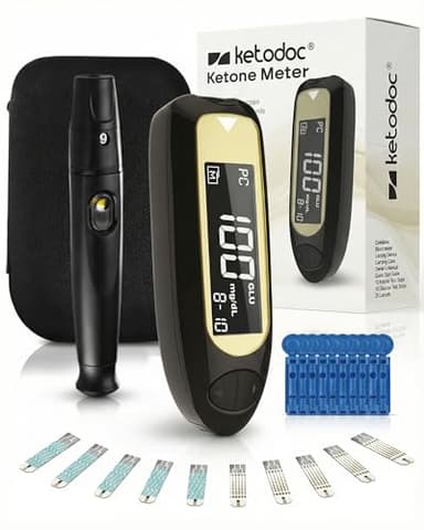 Ketodoc Advanced ß-Ketone Testing Kit, Slim, Auto-Coding, Ketosis Monitoring and Management, Ketone Meter, 10 Keto Test Strips, 20 Lancets, Lancing Device