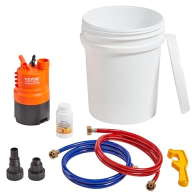 VEVOR flushing kit for tankless hot water heater, Includes Efficient Pump & 5 Gallon Pail & 2 Hoses & Descaling Powder, Wrench and Adapter for Quick Install Easy to Start, Water Heater Flush Kit