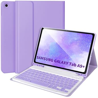 Keyboard Case for Samsung Galaxy Tab A9+/Plus 11’’ 2023(SM-X210/X216/X218),Case with Keyboard for Samsung Tab A9+ with S Pen Holder,Detachable Bluetooth Keyboard for Galaxy A9 Auto Wake/Sleep,Purple