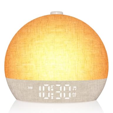 Wake Up Light Sunrise Alarm Clock, White Noise Sound Machine with 30 Soothing Sounds, Dimmable Night Lights, Sleep Aid, Snooze, Timer, Loud Alarm Clock for Heavy Sleepers Adults Kids, Ideal for Gift