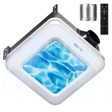 RexTact Bathroom Fan with Humidity Sensor,230 CFM 1.0 Sone Bathroom Exhaust Fan with Light,Ventilation and Exhaust Fan with Remote Control and Timer Function,Ripple Texture