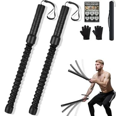 Ropeless Battle Ropes for HIIT Workouts, Cardio & Muscle Training, Low-Impact Cardio Training, Portable Cordless Home Gym Equipment for Men & Women with Non-Slip Gloves