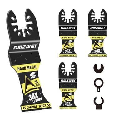 AMZWEI 4PCS Upgraded Carbide Oscillating Tool Blades, TiCN Coated Heary Duty Multitool Blades for Hard Material, Metal, Bolts, Screws, Nails. (1-3/8”)