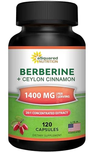 aSquared Nutrition Berberine with Ceylon Cinnamon Supplement - 1400mg Max Strength Complex - 120 Capsules - 1200mg HCl Powder Extract Plus Pills - Alternative to Gummies & Drops