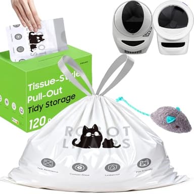 120 Tidy Draw-Pack Cat Litter Box Robot 5/4/3 Waste Bags Automatic Litter Box Bags, Tear-free, Sensor-compatible, Thick Heavy Duty Cat Litter Box Liner Bags 25.2 x 15.7 IN