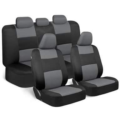 BDK PolyPro Car Seat Covers Full Set in Gray on Black, Front and Rear Split Bench Seat Covers for Cars, Easy to Install Car Seats Cover Set and Accessories for Auto Trucks Van SUV - Gray