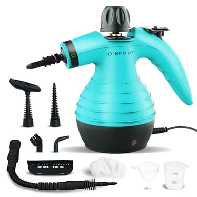 Comforday Multi-Purpose Handheld Pressurized Steam Cleaner with 9-Piece Accessories, Handheld Steamer Perfect for Stain Removal, Curtains, Car Seats, Floor, Bathroom, Window Cleaning (Light blue)
