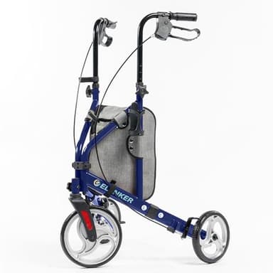 ELENKER 3 Wheel Walkers for Seniors, Three Wheeled Rollator with Storage Bag, Height Adjustable, Foldable, Narrow Rolling Walker, Blue