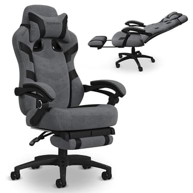 Respawn 110 Pro Ergonomic Gaming Chair with Footrest for Adults - Comfortable Office Gaming Recliner with Lumbar Support and Headrest, Racing Style Video Game Chairs for Computer Gamer - Gray Fabric