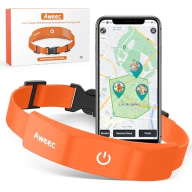 GPS Wireless Dog Fence with Free App, Electric Fence System with Training Collar, Portable Fence for Outdoor Use, Rechargeable Waterproof Flexiable Collar, Adjustable for Large Medium Dogs (Orange)
