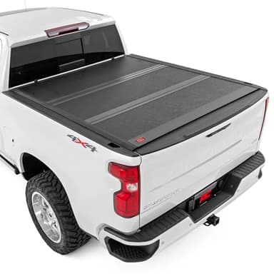 Rough Country Hard Low Profile Tri-Fold Tonneau Cover for Chevy Silverado & GMC Sierra 1500 (2019–2026) – Flush Mount Aluminum Bed Cover, Fits 5'10 Short Bed