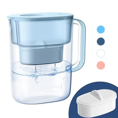 Waterdrop Water Filter Pitcher with 1 Filter, 200-Gallon Long-Life, 10-Cup Large Water Filter Pitcher, Improved Coffee & Tea Taste, NSF Certified, 5X Times Lifetime, Reduces PFOA/PFOS, Chlorine, Blue