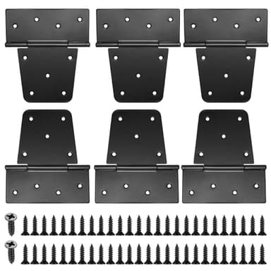 Heavy Duty Gate Hinges for Wooden Fences - 6 Pcs Black Iron Metal Barn Door Hinges for Wood Shed, Swing Door - With 54 Screws