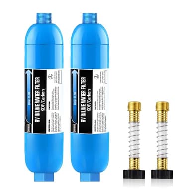 Lifefilter RV Inline Water Filter with Flexible Hose Protector, NSF Certified, Reduces Chlorine, Bad Taste, Odor for RVs and Marines, Drinking, Washing Filter, Dedicated for RVs, 2 Pack