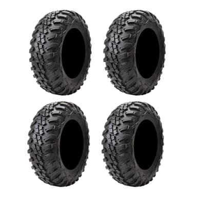 Tusk Terrabite Set of 4 UTV/ATV Tires – 27x9-12 Front & 27x11-12 Rear – 8-Ply Rated Radial Construction, ¾″ Deep Tread, Medium-Hard Terrain, High Load Capacity, Heavy Duty Sidewall Tread Armor