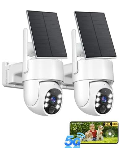 Gianteye 5G&2.4GHz Security Cameras Wireless Outdoor, 2K Cameras for Home Security, Solar & Battery Powered Security Camera Outdoor, Color Night Vision, PZT Human Detection, 2 Packs