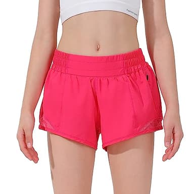 Aurefin Girls Athletic Shorts, Lightweight Running Shorts for Teen Girls Kids Sports Active Shorts with Zip Pocket and Elastic Hot Pink/M