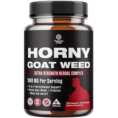 Natures Craft Horny Goat Weed for Men - Extra Strength Male Supplement with Black Maca Root, Tongkat Ali, Saw Palmetto & Panax Ginseng Extract for Stamina & Energy - 180 Count