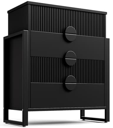 LGHM Fluted Dresser for Bedroom with 4 Drawers, Modern 4 Drawers Dressers with Semicylinder Fluted, Solid Chest of Drawers, 36" Tall Dresser with Bold Steel Frame, Metal Handles, Black