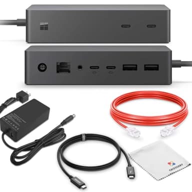 Microsoft Surface Dock 2 Docking Station Bundle - Surface Pro Docking Station Compatible with Surface Pro 7, 7+, 8, 9 (with 5G), Surface Laptop 3, 4, 5, and Surface Book 3 (13" & 15") (Renewed)