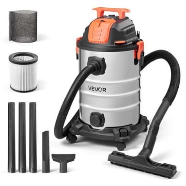 VEVOR Shop Vac, 8 Gallon Wet Dry Shop Vacuum, 6 Peak HP with One-Button Self-Cleaning, Dual-Filter, 900W Input Power, 1.25in x 7ft Hose, 9.8ft Cord, Metal Tank for Jobsite, Workshop, Garage, Home