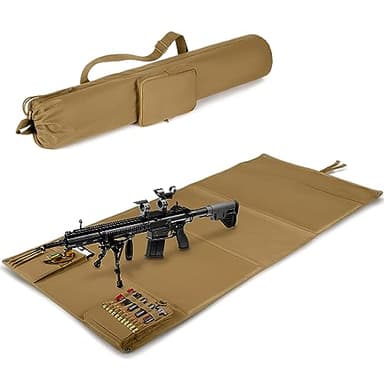 GOBUROS Tactical Shooting Mat with Carrying Bag, Extra Large Roll Up Shooting Mats Prone Padded Shooting Blanket with 2 Accessory Pockets for Range Shooting Hunting, Khaki