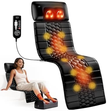 Himouta Shiatsu Full Body Massage Mat with Heat, Detachable Massager Pad, 10 Vibrating Motors, 9 Intensity Levels, Deep Tissue Pain Relief for Back, Neck & Legs – Relaxation at Home or Office