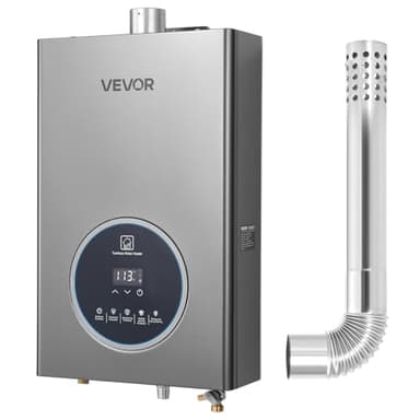 VEVOR Propane Tankless Water Heater, 4.3Gal Indoor 100000 BTU Instant Hot Water Heater, Smart Temperature Control & Clear LED Display & Multiple Security Protections for Whole House, Silver Gray