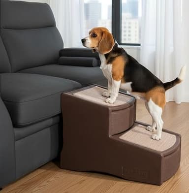 Pet Gear Easy Step II Pet Stairs, 2 Step for Cats/Dogs up to 150 Pounds, Portable, Removable Washable Carpet Tread, No Tools Required, Coffee Bean