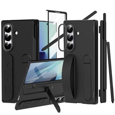 YQODSZ Finger Strap for Samsung Galaxy Z Fold 7 Case with S Pen Holder & Stylus, [Two Hinge Cover] Built inScreen Protector Kickstand Wristband Full Coverage Slim Protective Case for Z Fold 7 Black