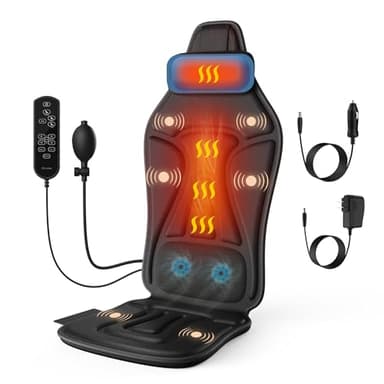 comrelax Vibration Back Massager with Heat for Chair, Massage Chair Pad with Waist Cooling & Neck Support, Seat Massager for Seniors, Office Workers, Fatigue & Pain Relief in Office, Home, Ideal Gift